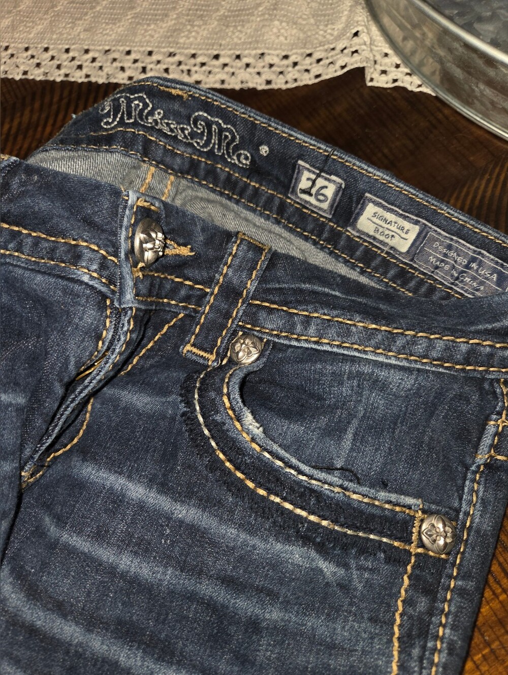 Miss Me Women's Distressed Dark Blue Denim Jeans - Picture 5 of 5